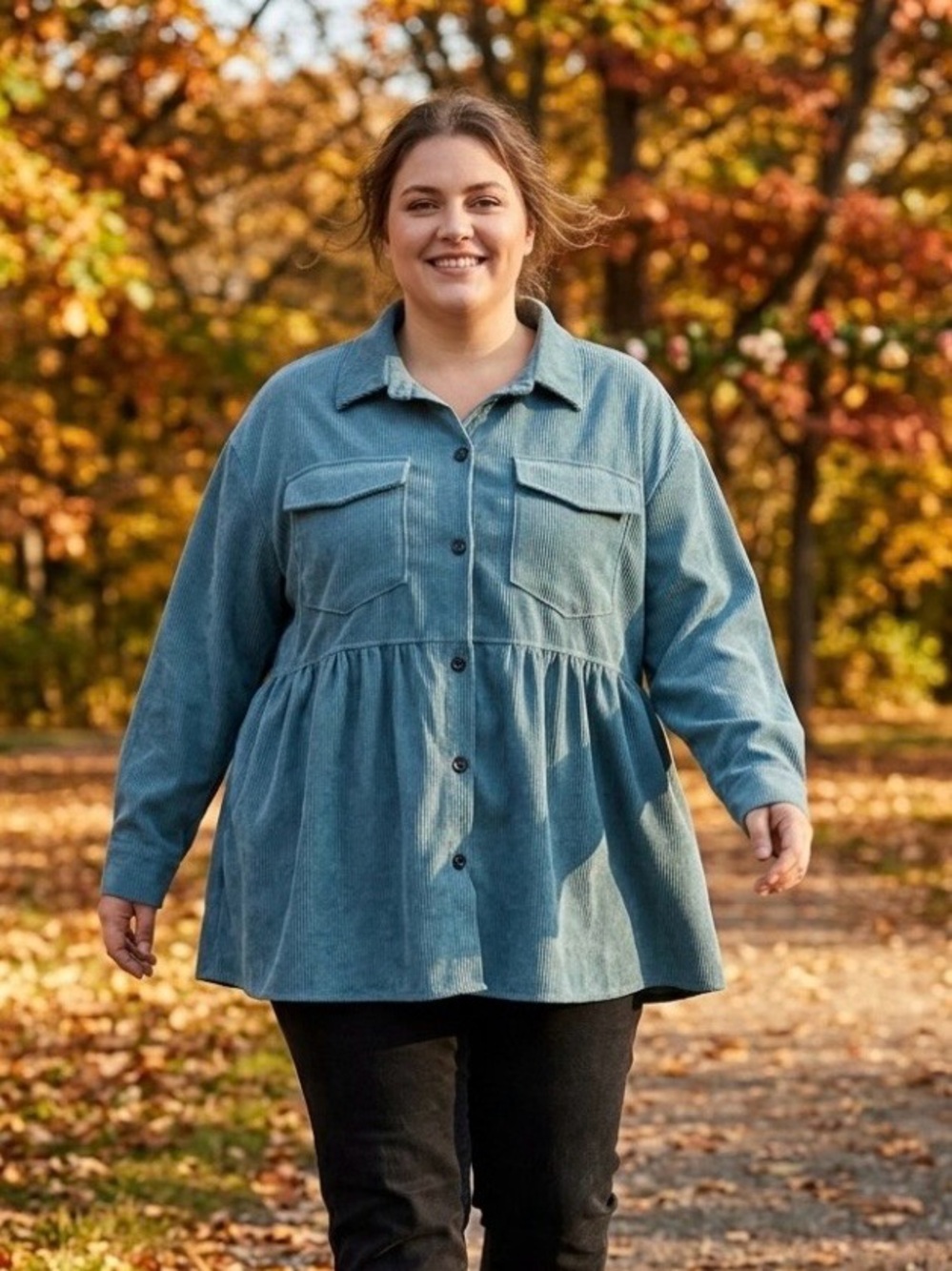 Corduroy Peplum Jean Jacket - Green